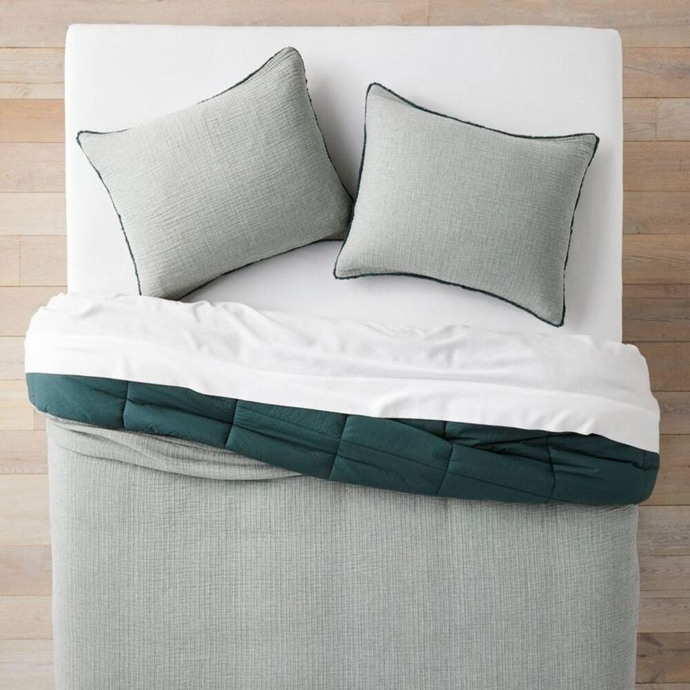 Casaluna - King/California King Textured Chambray Cotton Comf Blue - Picture 3 of 5